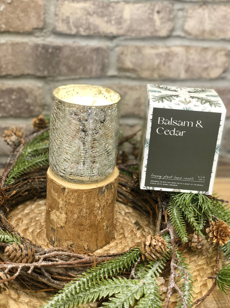 Illume Small Boxed Crackle Glass Candle, Balsam & Cedar